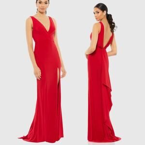 NWT Ieena Mac Duggal Sleeveless V Neck Jersey Gown in Red sz 4 12336